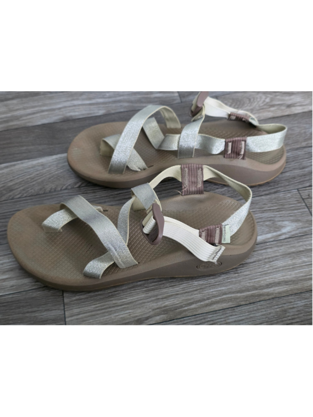Chaco Z/Cloud sandals featuring a metallic gold strap color. Womens size 10 - Picture 2 of 6